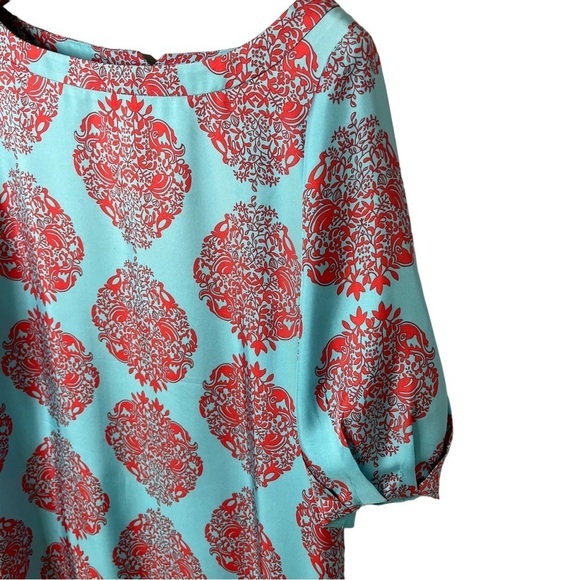 Lilly Pulitzer Turquoise Blue Sand Piper Silk Shift Dress Size 10 Puff Sleeves - Picture 3 of 8